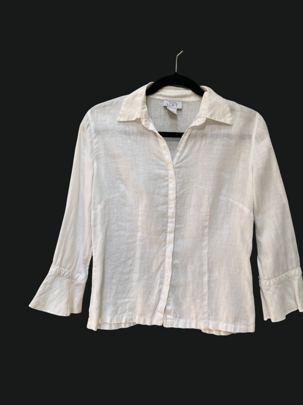 Loft 100% Linen Bell Sleeve Button Shirt White Euro Summer Minimalist Coastal-S